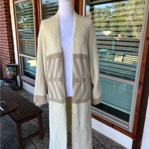 Anthropologie Cream and Tan Long Cardigan